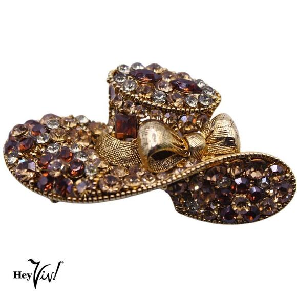 Vintage Hat Pin Brooch w Pave Golden and Clear Rhinestones 2" Across - Hey Viv - Picture 1 of 5